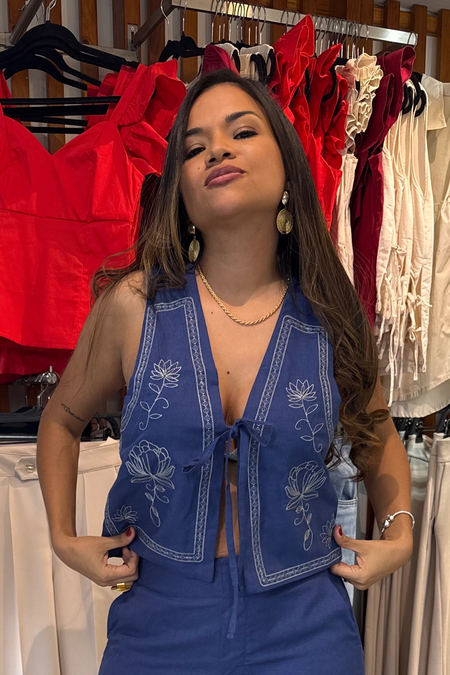 Chaleco Eugenia Azul Bordado