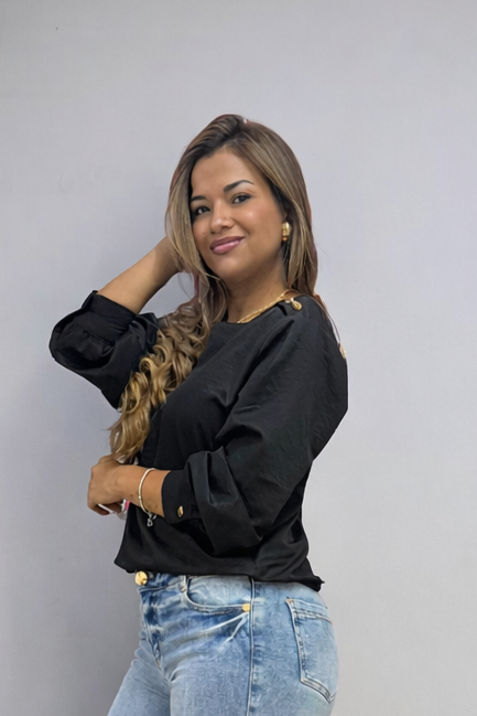Blusa Chloe Manga Larga Negro