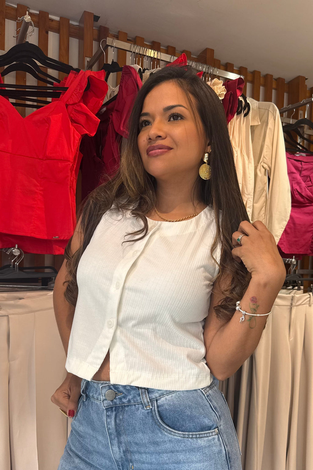 Blusa Flor Rib Marfil